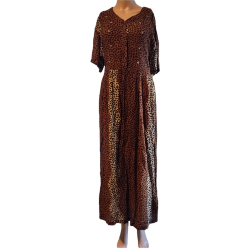 hoKus poKus Women's Short Sleeve Maxi Dress Size Medium Leopard Print